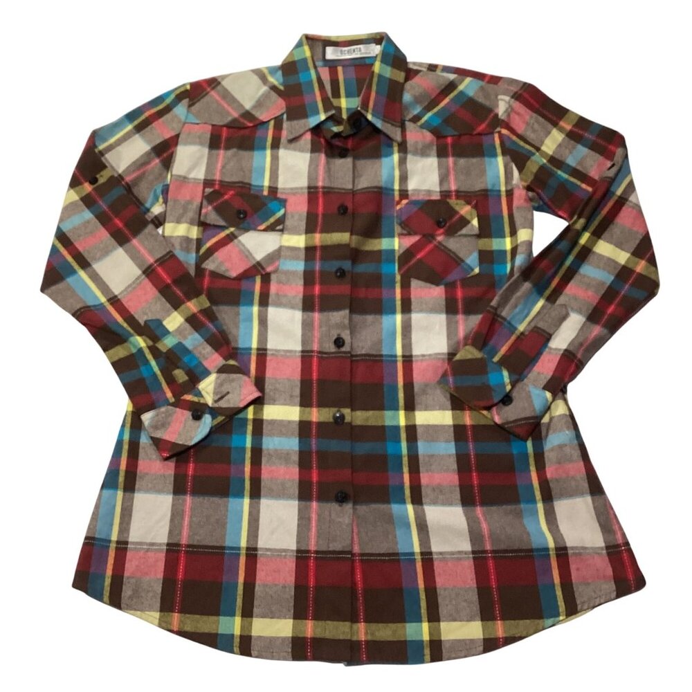 Ochenta Women's Long Sleeve Button Up Multi Plaid Flannel Shirt Size 3XL NWOT